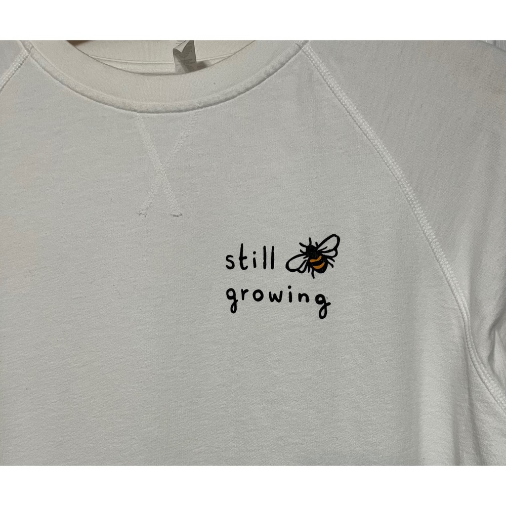 Next Level Apparel L White "Still Growing" Bee Floral Raglan‎ Sweatshirt Women's - Picture 2 of 6